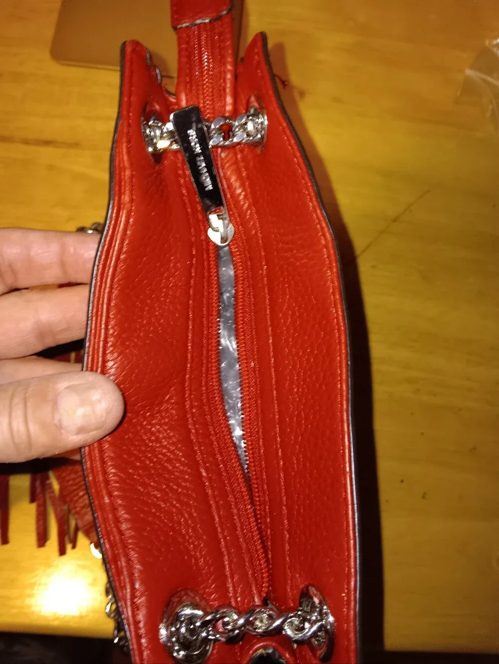 Michael Kors Red Leather Shoulder Bag with Tassel
